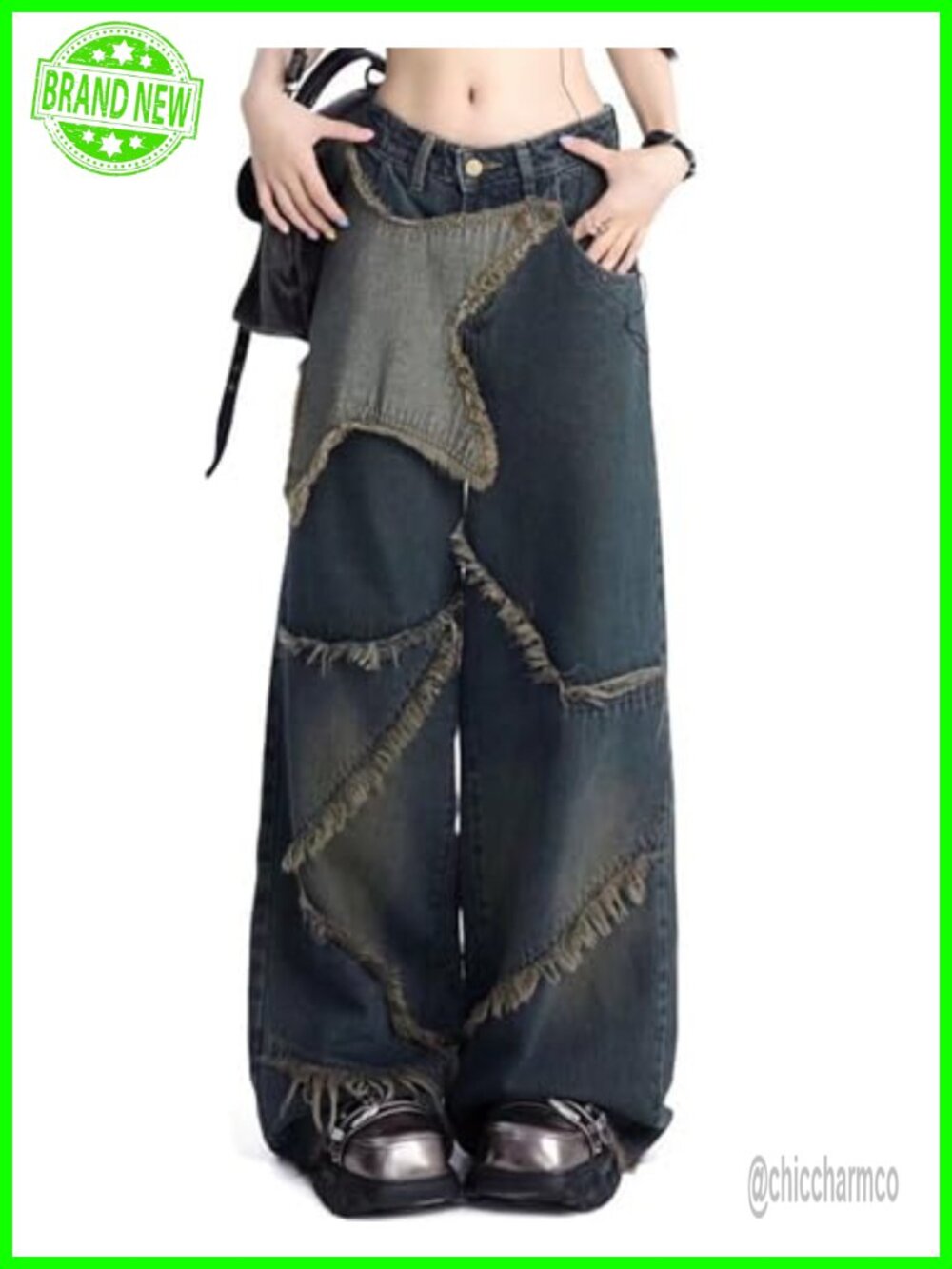 Women's Baggy High Waist Y2K Star Denim Jeans Straight Leg Streetwear